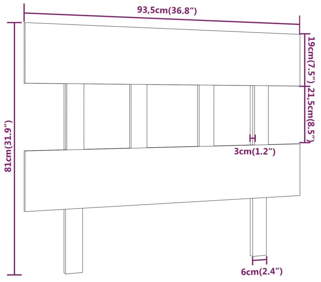 Testiera per Letto Nera 93,5x3x81 cm in Legno Massello di Pino