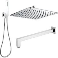 Composizione doccia con soffione quadrato in acciaio inox 20x20 completo di set duplex e braccio