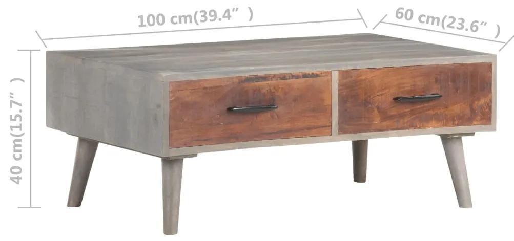 Tavolino da Caffè Grigio 100x60x40 cm Massello di Mango Grezzo