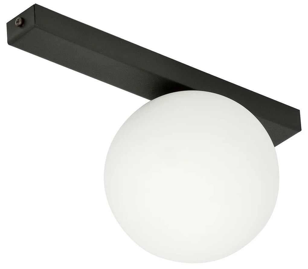 Plafoniera Moderna 1 Luce Giapeto Barra In Acciaio Nero E Sfera Di Vetro Opale