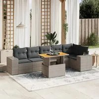 Set Divani da Giardino 7 pz con Cuscini Grigio in Polyrattan 3272649