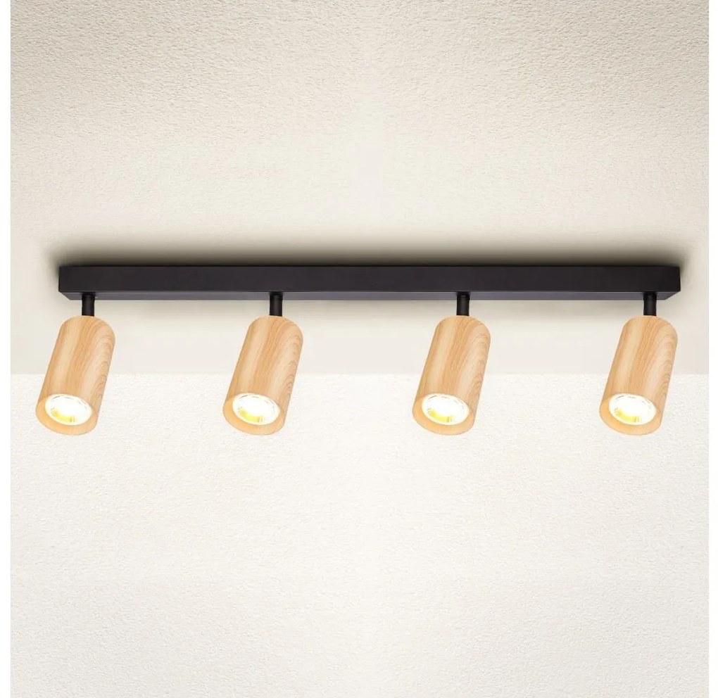 Brilagi - Faretto SELE 4xGU10/30W/230V nero/decorazioni in rovere