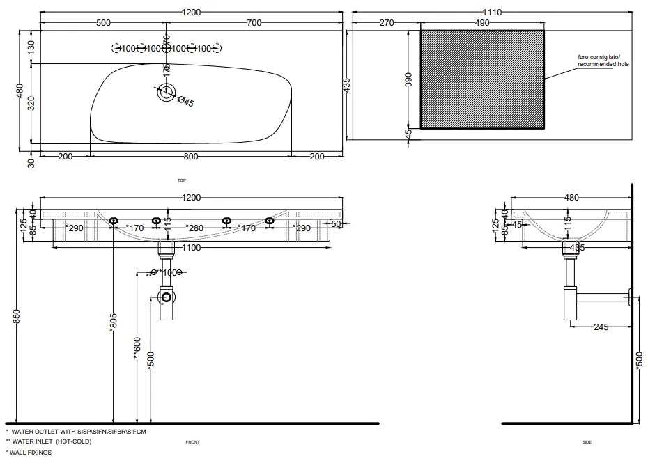 Cielo Enjoy Lavabo 120x48 Sospeso O Da Appoggio Con Piletta Click Clack In Ceramica Bianco lucido