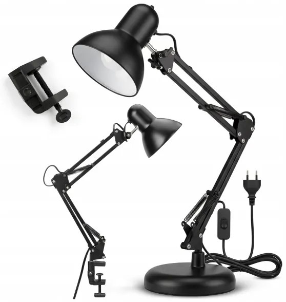 Lampada da tavolo con clip 2 in 1, 1xE27/60W/230V, nera