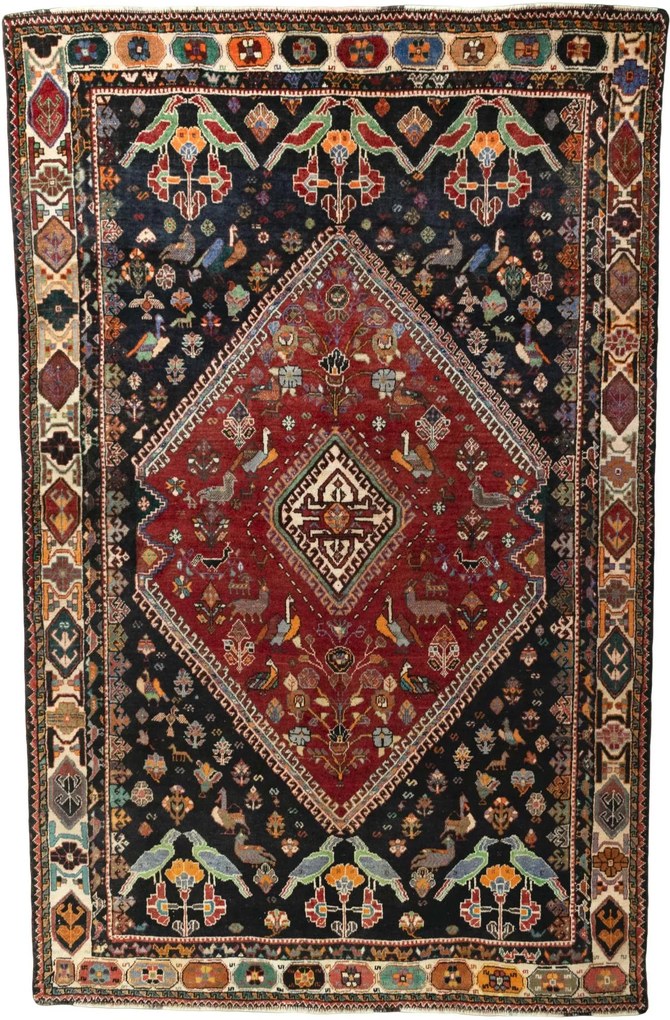Shiraz Tappeto 280x180 Rosso (Iran) Annodato A Mano