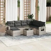 Set Divano da Giardino 8pz con Cuscini Grigio Chiaro Polyrattan 3220511