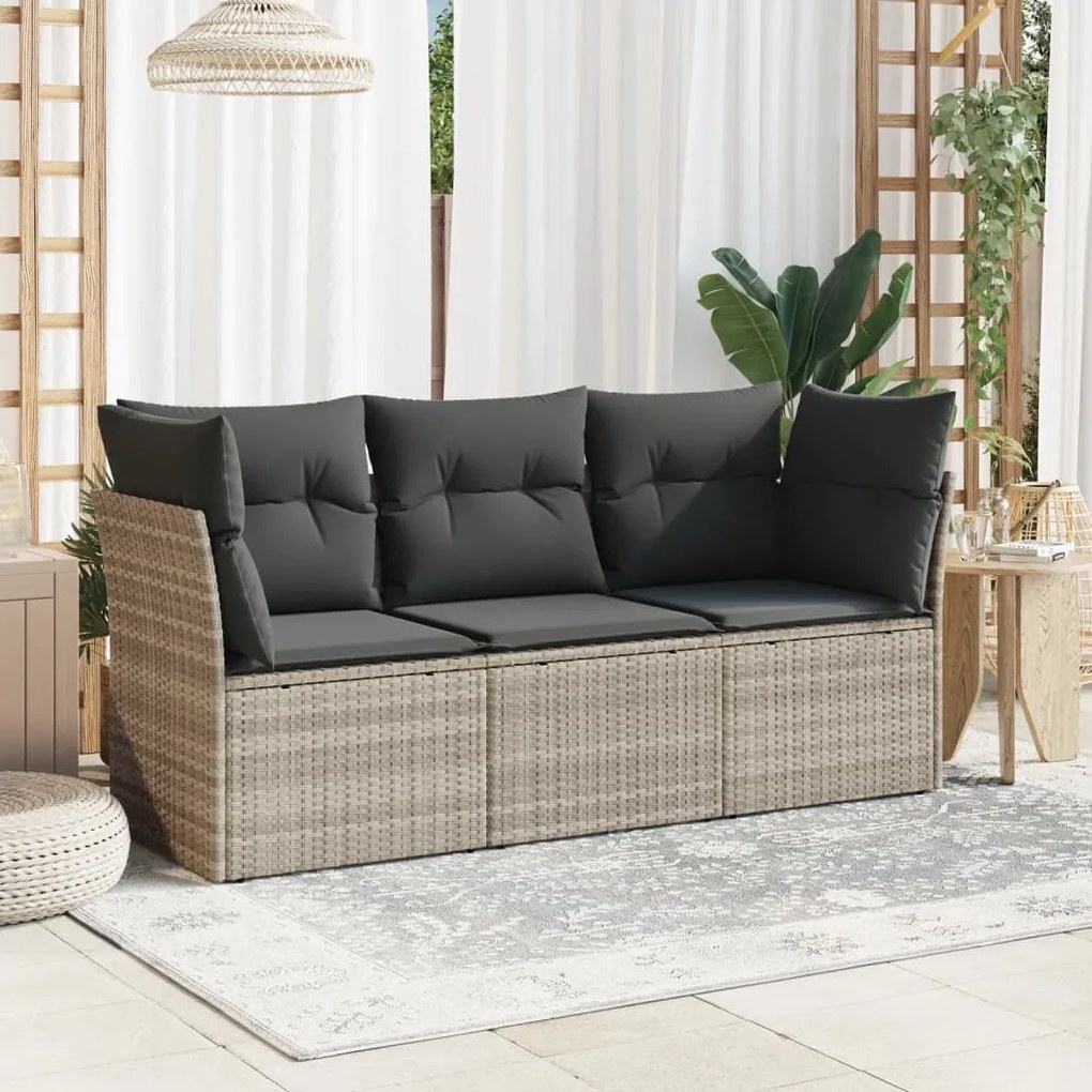 Set divano da giardino 3pz con cuscini grigio chiaro polyrattan