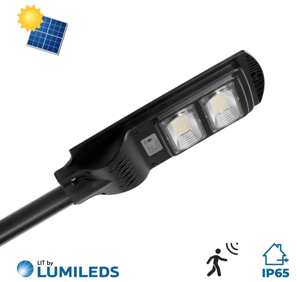 Armatura Stradale Solare 60W, 5.000k, Luce Minima + Sensore di Mov. Aut. 10h LED Lumileds Colore Bianco Freddo 5.000K