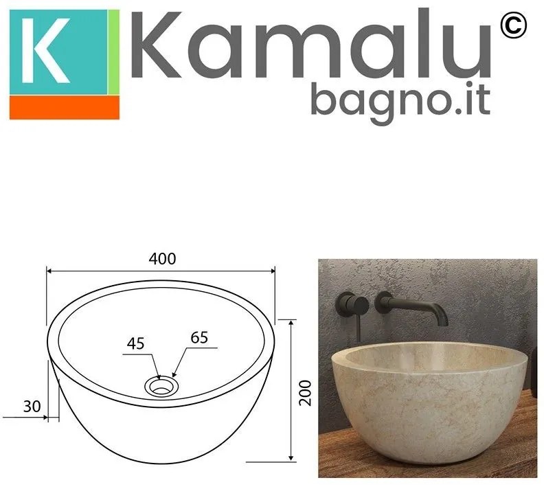 Kamalu - lavabo bango in marmo colore crema 40cm  litos-lc40