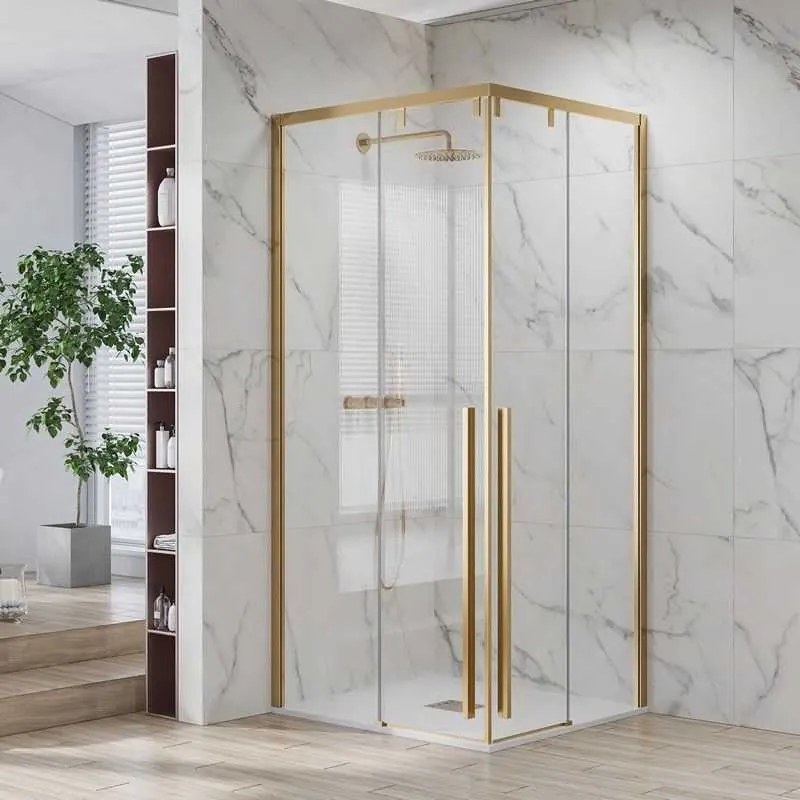 Kamalu - Box doccia 110x120 colore oro satinato doppio scorrevole vetro 8mm | KSA1000G