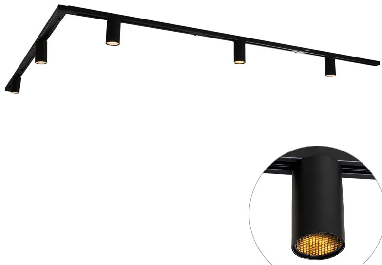 Sistema di illuminazione a binario moderno con 5 faretti neri monofase GU10 35 mm - Iconic Ruby