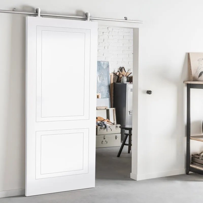 Porta scorrevole reversibile Clew in legno bianco, L 92.5 x H 211.5 cm, con binario Ermes