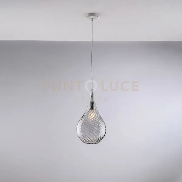Sospensione in ferro con vetro grigio pyrex 1 luce pluvia