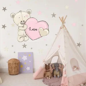 Adesivo murale per bambina - Orsetto con cuore rosa | Inspio