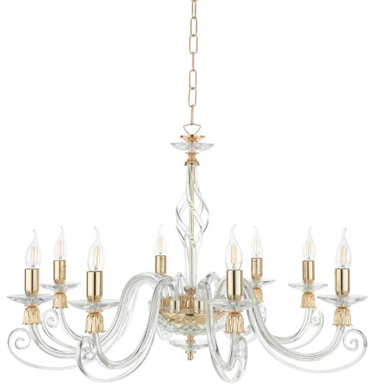 Lampadario a sospensione 1306 in vetro soffiato lavorato a mano 8 luci D84 cm ORO