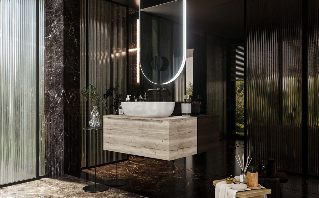 Mobile Bagno rovere 90x50 Amalfi Con Un Cassetto e Lavabo da appoggio in ceramica