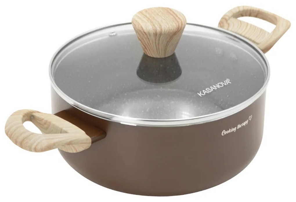 Casseruola 22 cm marrone scritta Cooking Therapy con coperchio