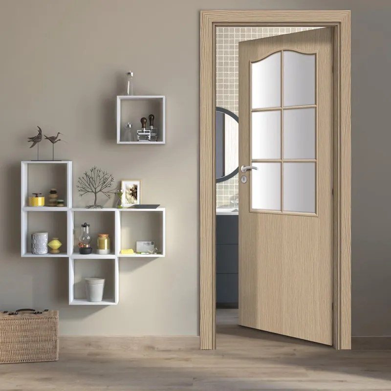 Porta battente Cedar Vetrata beige L 60 x H 210 cm destra