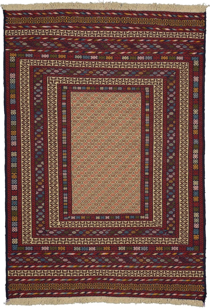 Kilim Tappeto 130x190 Beige (Afghanistan) Tessuto A Mano