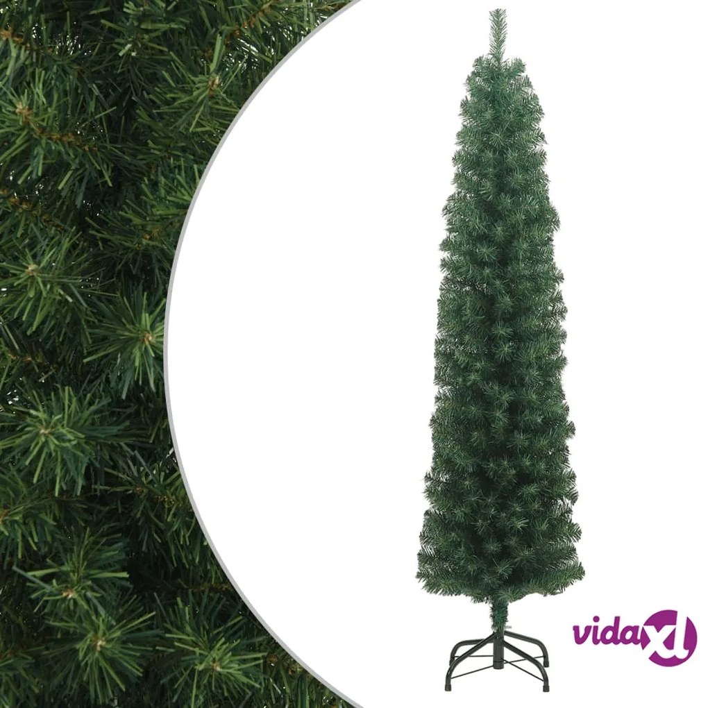 vidaXL Albero di Natale Artificiale Sottile con Base Verde 180 cm PVC
