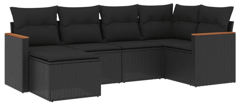 Set divano da giardino 6 pz con cuscini nero in polyrattan