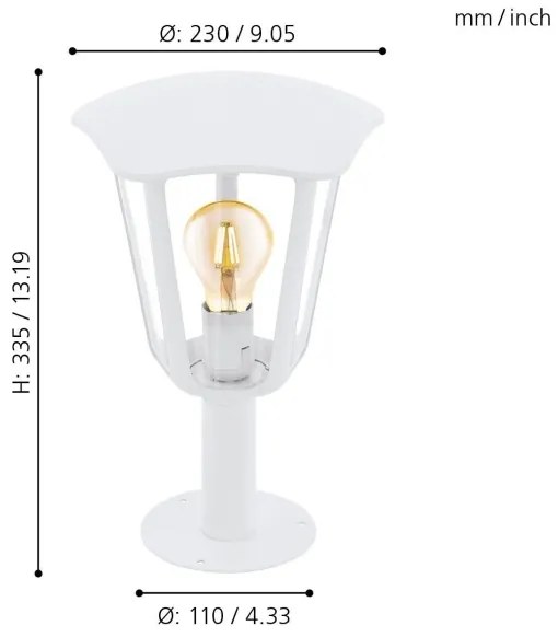 Eglo 98117 - Lampada da esterno MONREALE 1xE27/60W/230V IP44 altezza 335 bianco