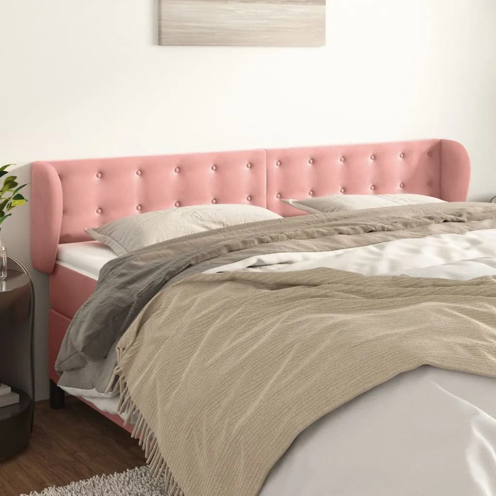 Testiera Ad Orecchio Rosa 203x23x78/88 Cm İn Velluto /