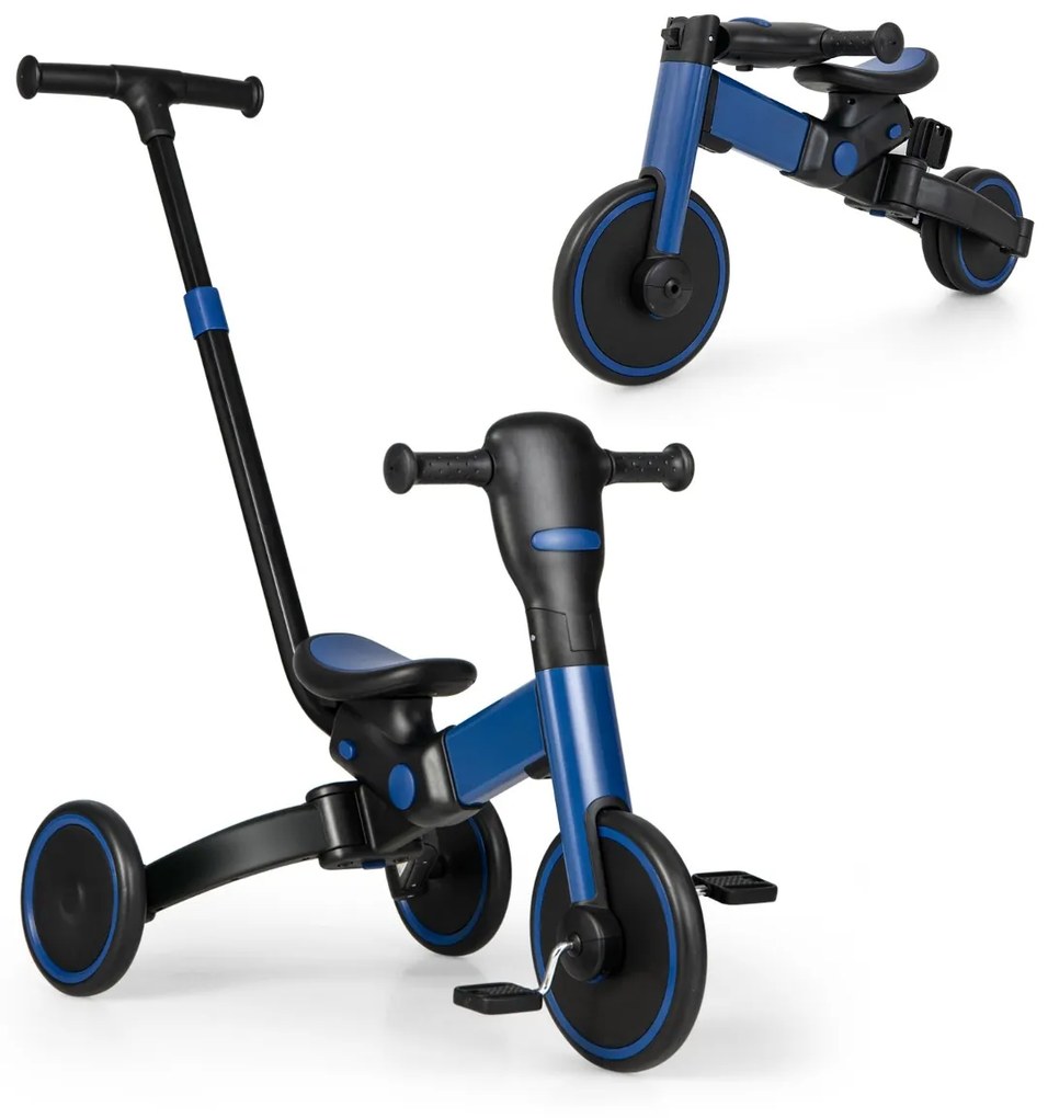 Costway Triciclo 3-in-1 con maniglia di spinta regolabile, Trike con pedali staccabili per bambini 18-72 mesi Rosa/Blu