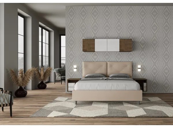 Letto matrimoniale contenitore imbottito 160x190 similpelle tortora Appia