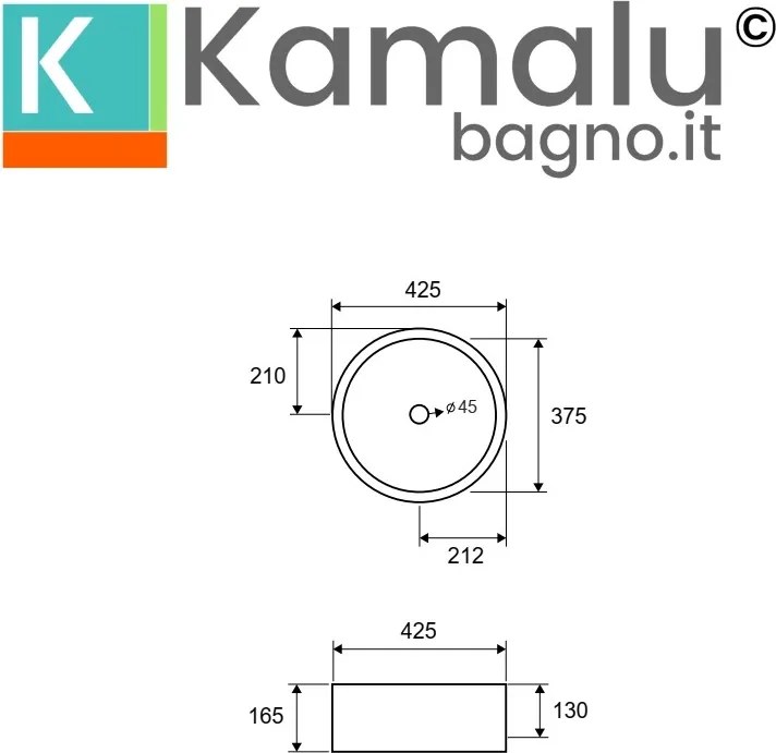 Lavabo design da appoggio rotondo 42cm in ceramica bianca lucida | Litos-342 - KAMALU