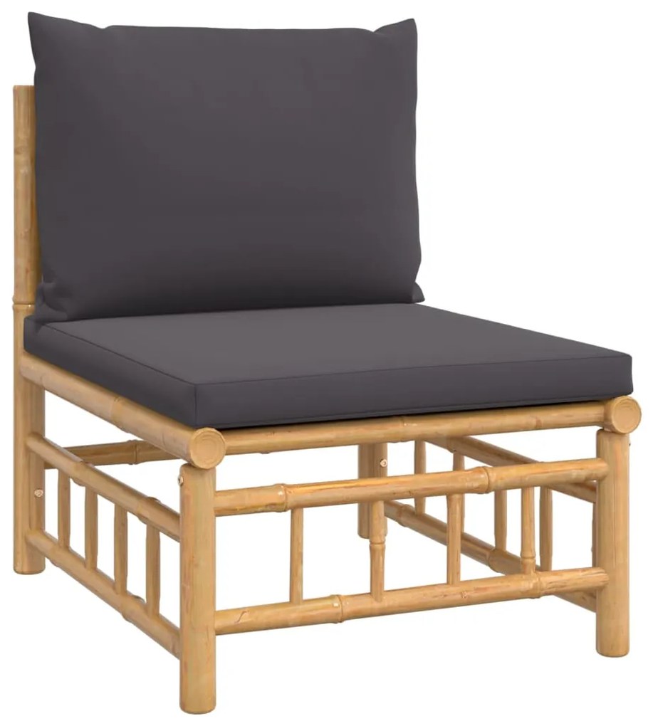 Set salotto da giardino 5pz con cuscini grigio scuro bambù
