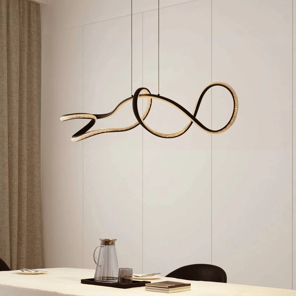 Lampada LED a sospensione Rodado, nero, 110 cm, alluminio Rodado Lucande, Nero, Soggiorno / Sala da pranzo, Alluminio, Moderno