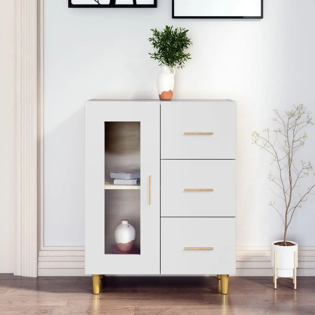 Credenza Bianca 69,5x34x90 Cm İn Legno Multistrato /