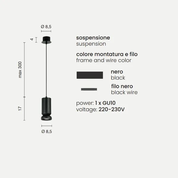 Lampada a sospensione D8,5 cm LILIUM in alluminio verniciato a polvere Nero