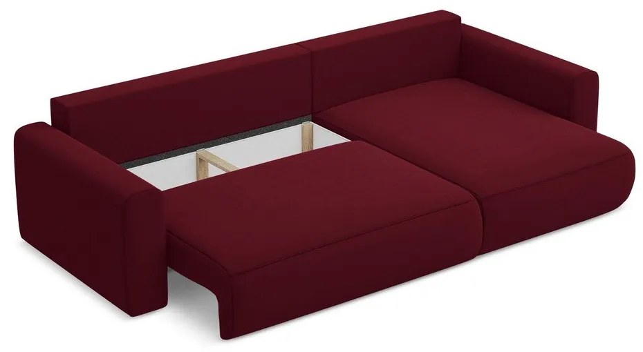 Divano angolare burgundy allungabile/con contenitore (con penisola a destra/con chaise lounge) con rivestimento in velluto Kapua – Makamii