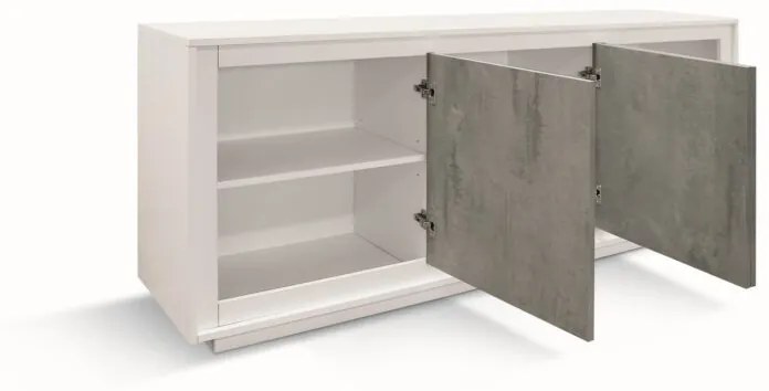 Credenza LAMPEDUSA in legno bianco frassinato, ante finitura grigio cemento, 180&#215;50 cm