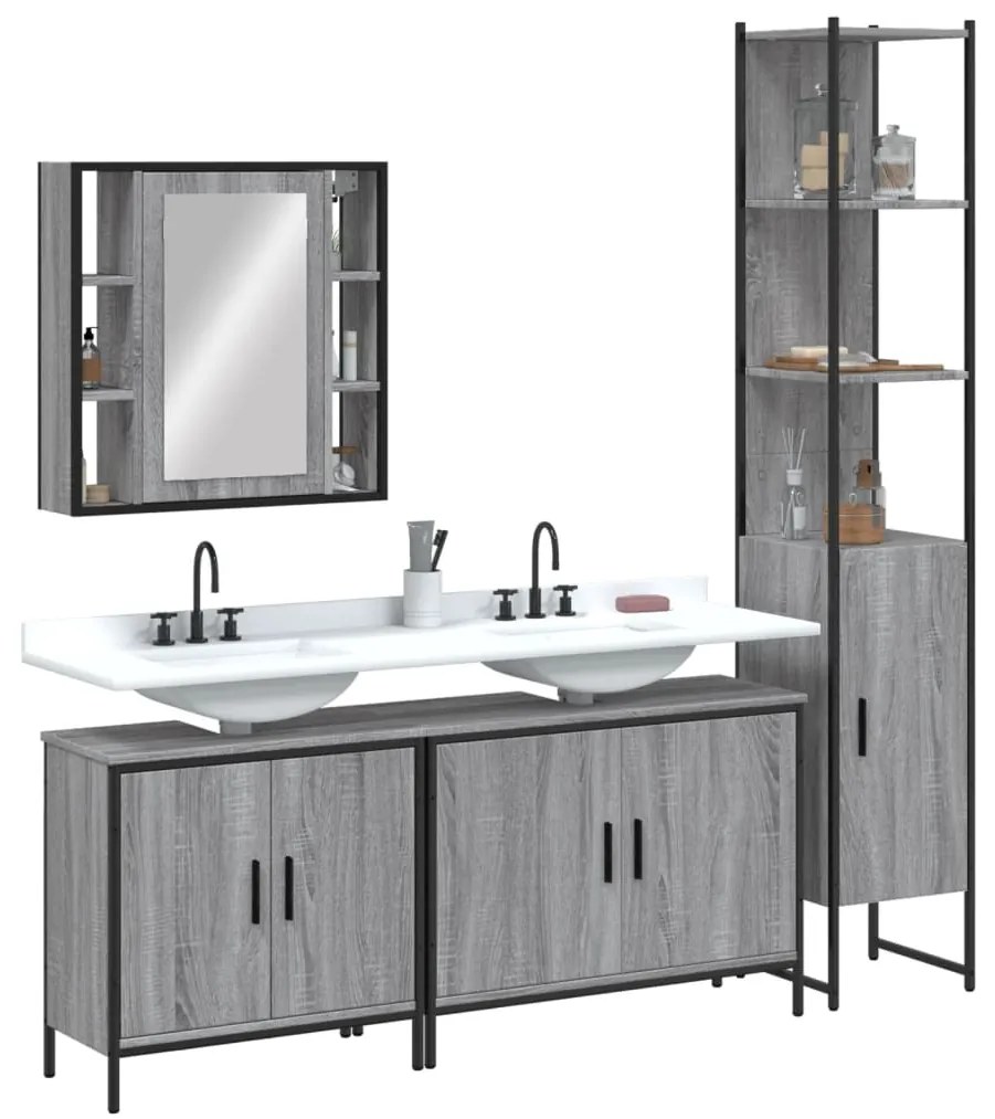 Set mobili da bagno 4 pz grigio sonoma in legno multistrato