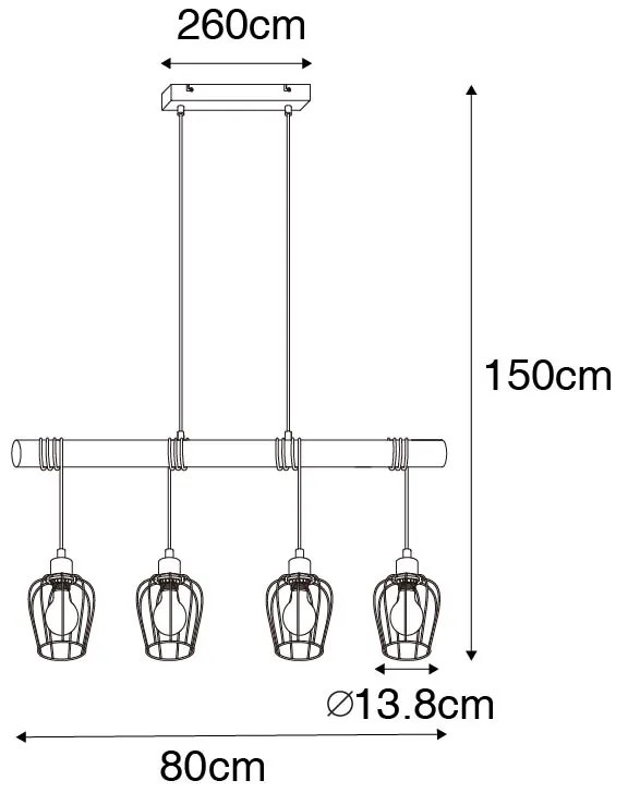 Lampada a sospensione intelligente nera con legno incl. 4 Wifi A60 - Stronk