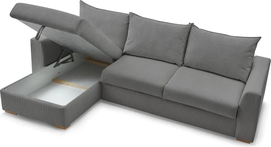 Divano angolare grigio allungabile (con composizione variabile) con rivestimento in velluto a coste Augustin – Bobochic Paris