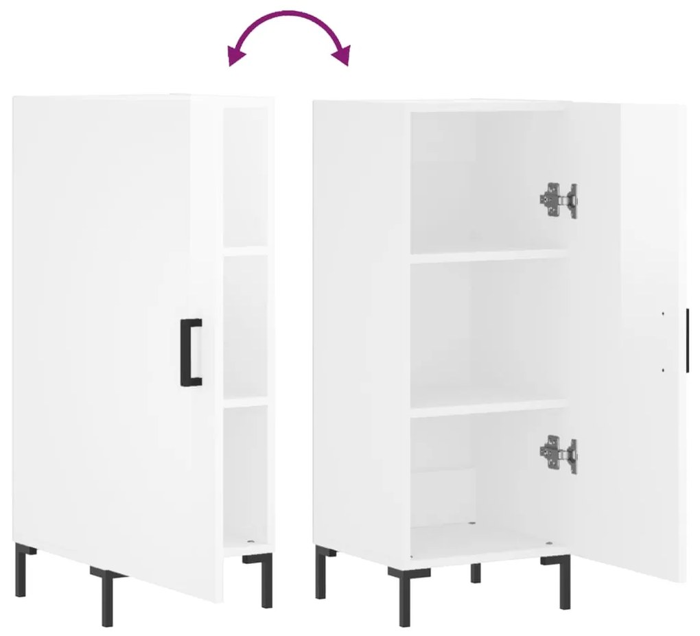 Credenza Bianco Lucido 34,5x34x90 cm in Legno Multistrato