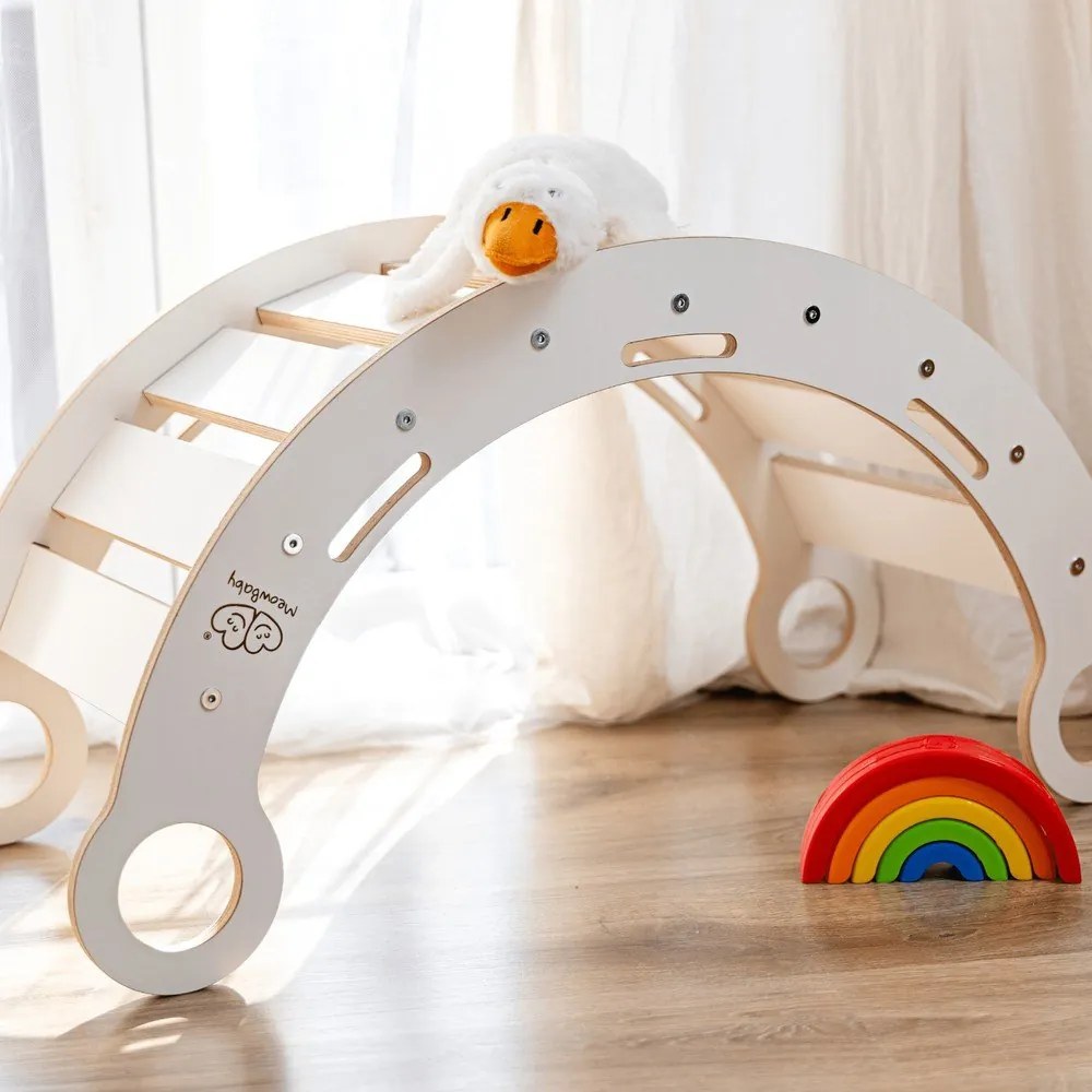 Arco a dondolo montessori bianco in pino massiccio 39x75x38 cm Montessori – Meowbaby