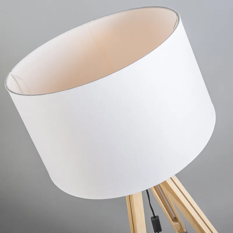 Lampada da terra naturale con paralume in lino bianco 45 cm - Tripod