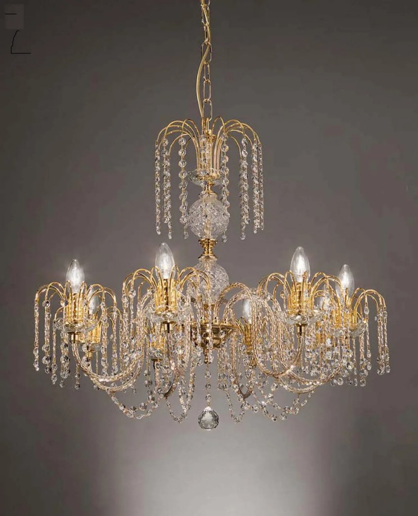 8-light chandelier gold and crystal- 427/8 - Royal Crystal - Arredo Luce