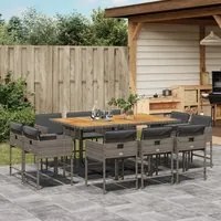 Set da Pranzo da Giardino 11pz con Cuscini in Polyrattan Grigio 3278161