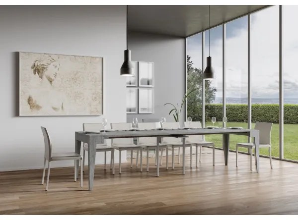 Consolle Allungabile 90x42 cm Isotta Cemento da 14 posti lunghezza Fino a 3,02 metri