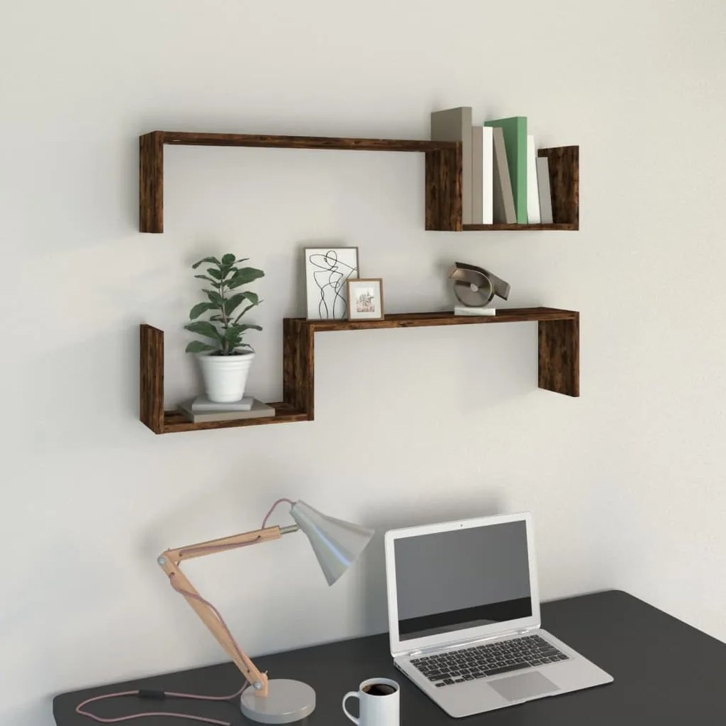 Mensole A Muro 2 Pz Rovere Fumo 100x15x20 Cm Legno Multistrato /