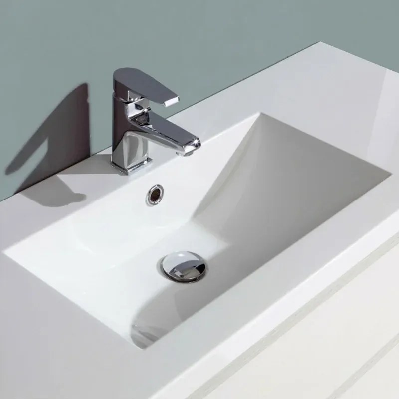 Mobile bagno sospeso bianco venato 80 cm lavabo e specchiera LED Easy