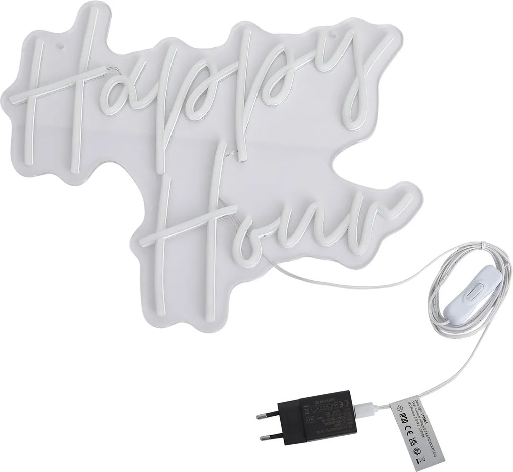 Lampada da parete al neon bianca con LED integrato - Happy Hour