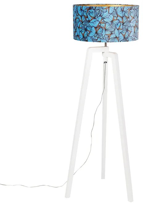 Lampada da terra a treppiede in legno con paralume in velluto a farfalle 50 cm - Puros