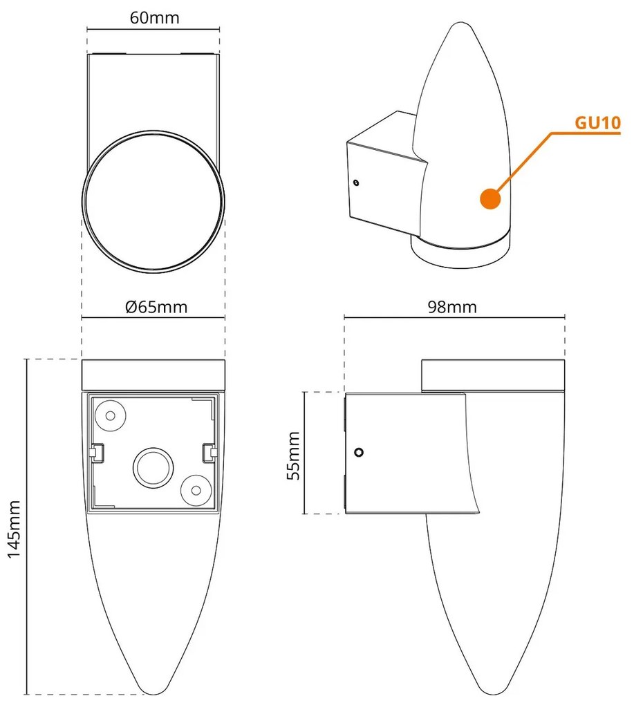 Applique da Parete a Cono per esterni IP65 GU10 - Grigia